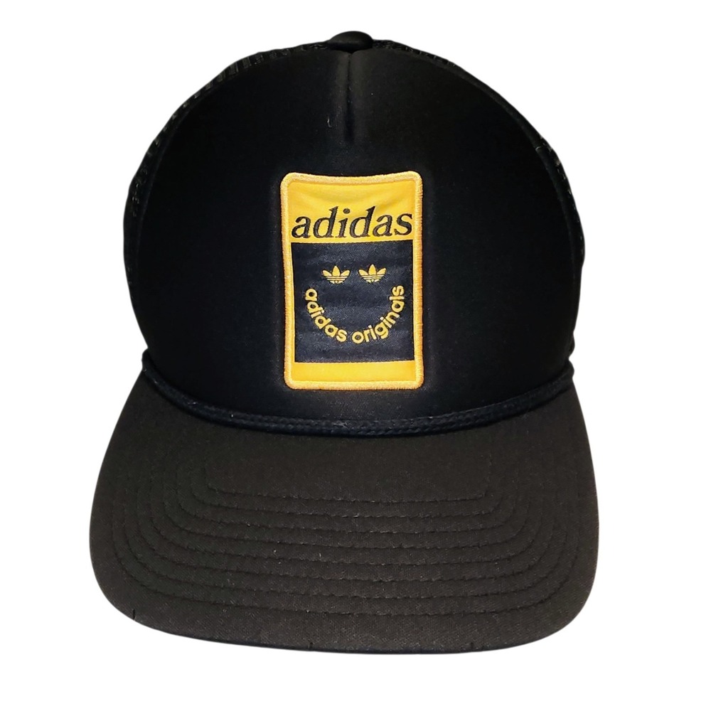 🔥 Mood Booster Happiness Smiley Face Black Mesh Snap Back Adidas Trucker Hat
